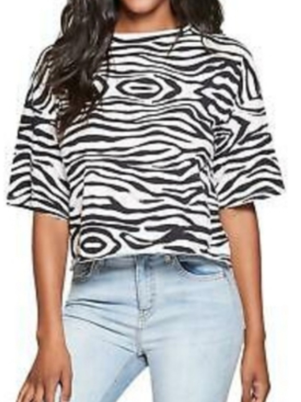 Grayson Threads Black & White Zebra-Print Short Sleeve Top